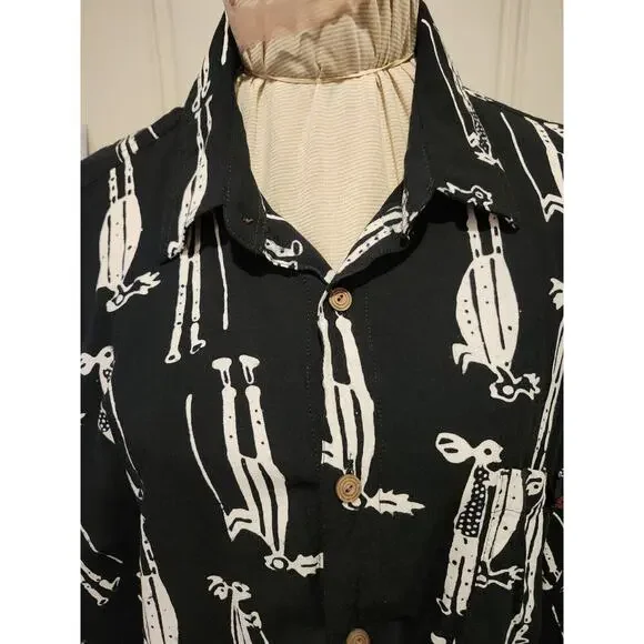 Vintage Mad Gringo Hawaiian Shirt Mens Size 2 XL Black White Button Up - Picture 3 of 9